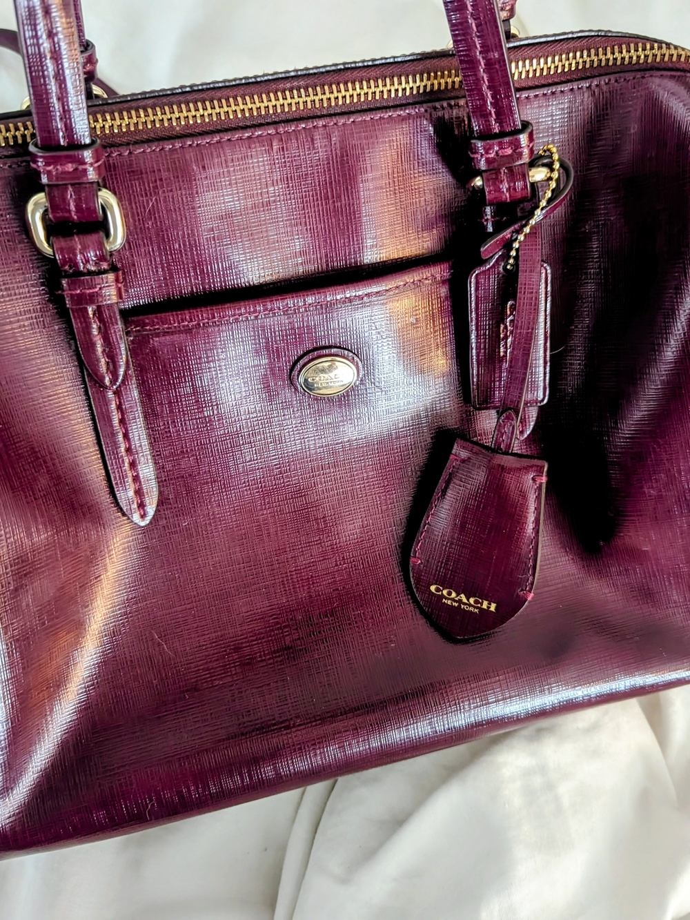 Coach Deep Burgundy Leather Satchel with Gold Hardware - Picture 3 of 4